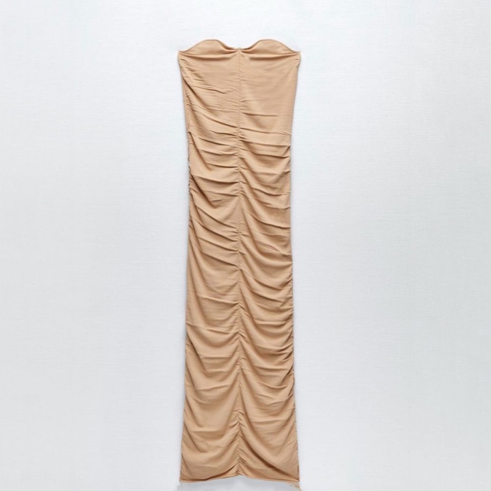 Zara nude beige Bodycon ruched Midaxi dress size m